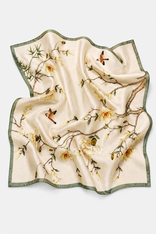 Jedwabna apaszka w magnolie z zieloną obwódką - 2