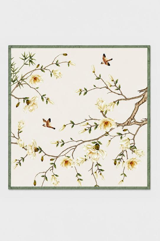 Jedwabna apaszka w magnolie z zieloną obwódką - 1