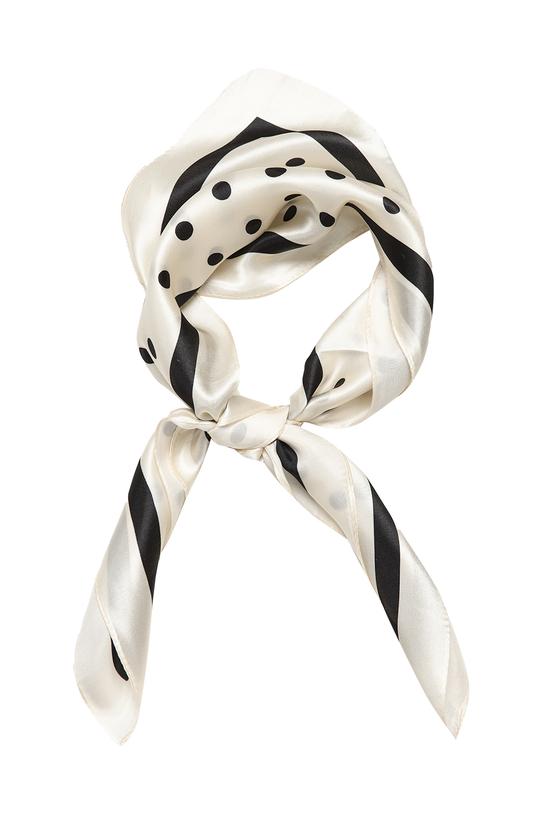 Wizualizacja Kremowa jedwabna apaszka w czarne grochy