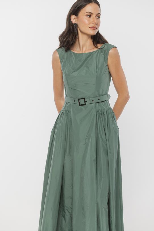 Szałwiowa wyrafinowana sukienka maxi z tafty - 2