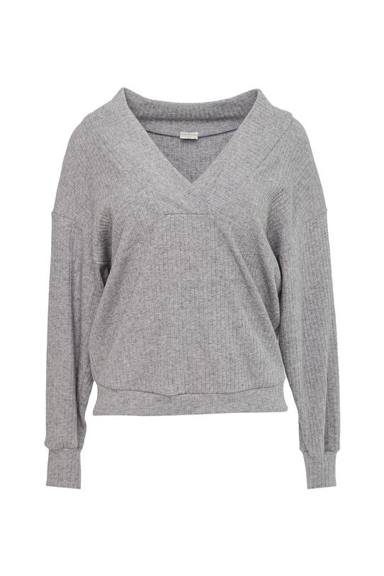 Szara bluzka z ciepłej prążkowanej dzianiny - 1