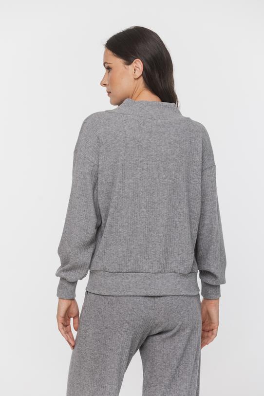 Szara bluzka z ciepłej prążkowanej dzianiny - 3