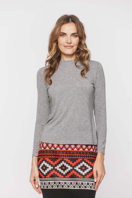 Szara bluzka z domieszką wełny z lekkiej dzianiny - 3