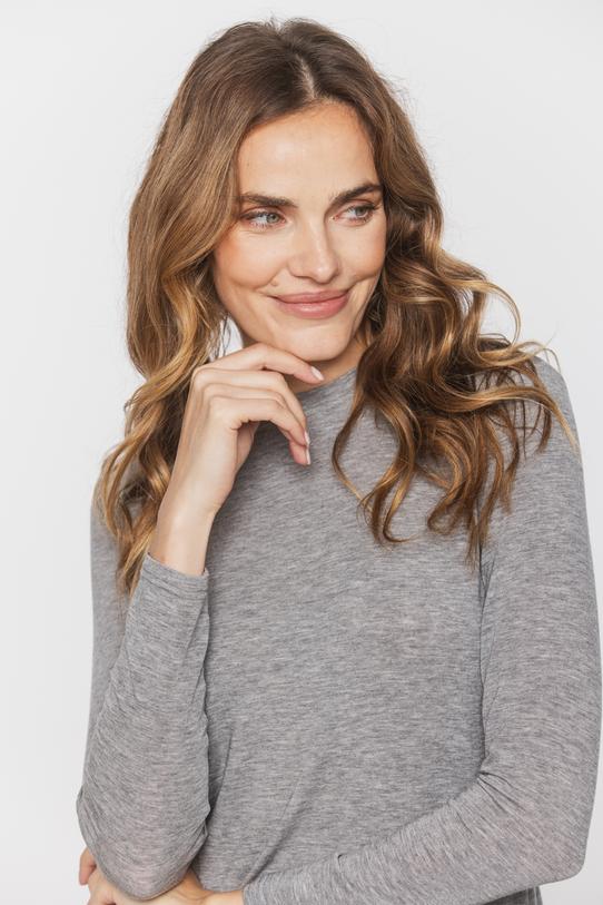 Szara bluzka z domieszką wełny z lekkiej dzianiny - 5