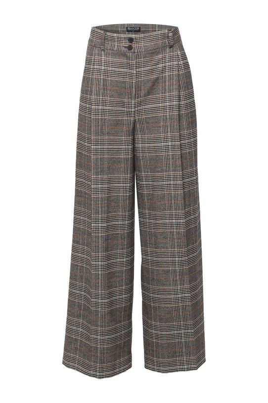 Szare luźne spodnie w brązową kratkę - 1