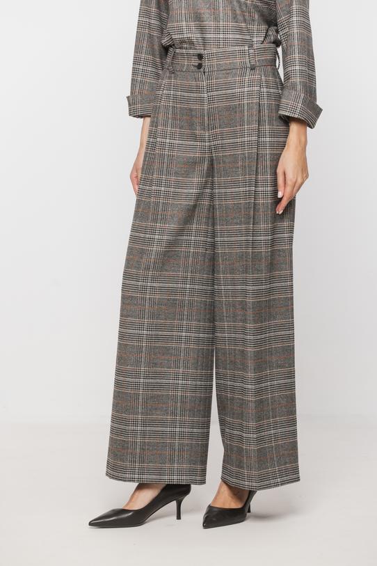 Szare luźne spodnie w brązową kratkę - 2