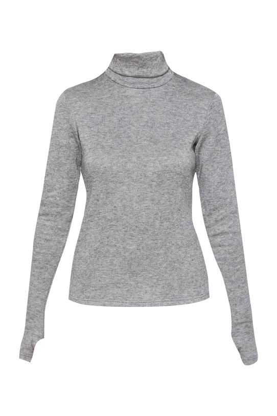 Szary golf z ciepłej dzianiny z rękawem typu rękawiczka - 1
