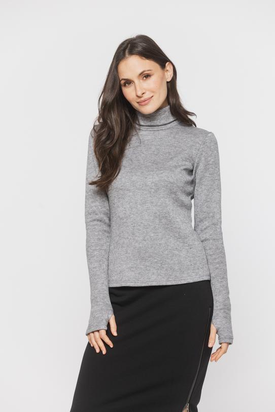 Szary golf z ciepłej dzianiny z rękawem typu rękawiczka - 2