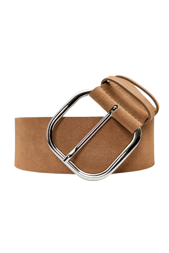 Wizualizacja Szeroki beżowy pasek ze skóry zamszowej