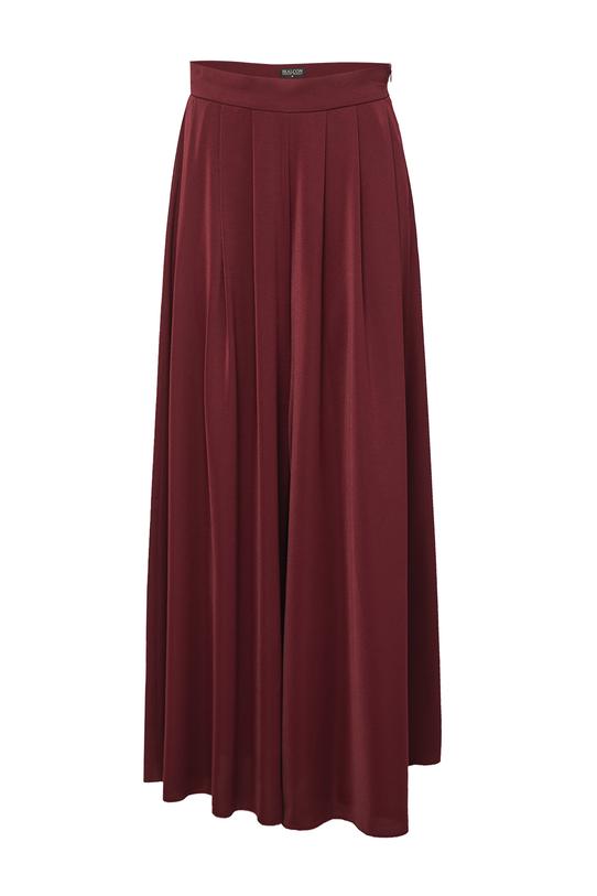 Szerokie bordowe spodnie palazzo z zakładkami - 1