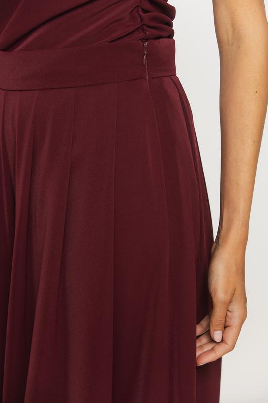 Szerokie bordowe spodnie palazzo z zakładkami - 3