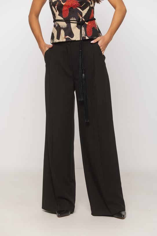 Wide-leg black trousers made from a matt suit fabric - 2