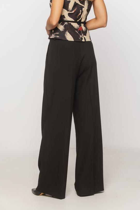 Wide-leg black trousers made from a matt suit fabric - 3