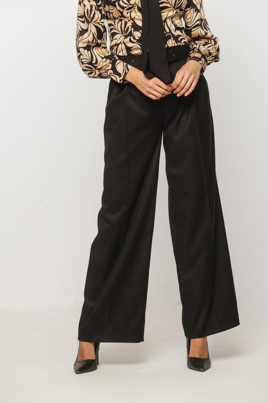 Szerokie czarne spodnie z zakładkami i zapięciem z boku - 2