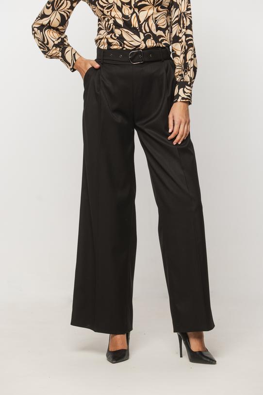 Szerokie czarne spodnie z zakładkami i zapięciem z boku - 3