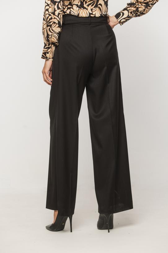 Szerokie czarne spodnie z zakładkami i zapięciem z boku - 4
