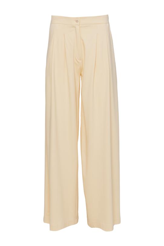 Szerokie letnie spodnie z żółtej miękkiej dzianiny - 1