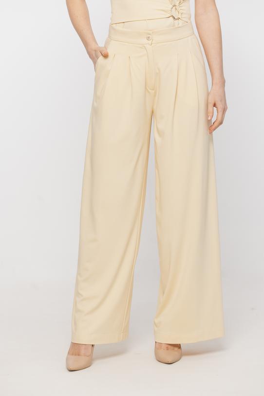 Szerokie letnie spodnie z żółtej miękkiej dzianiny - 2