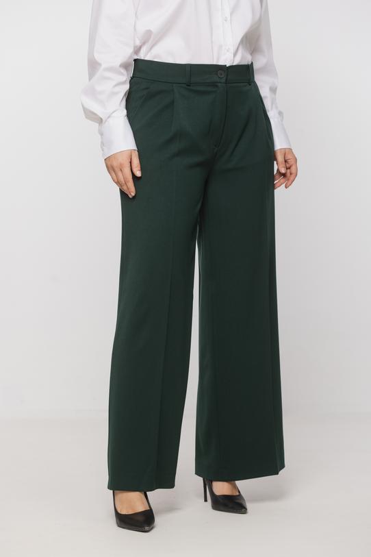Szerokie spodnie w kant w kolorze butelkowej zieleni - 2