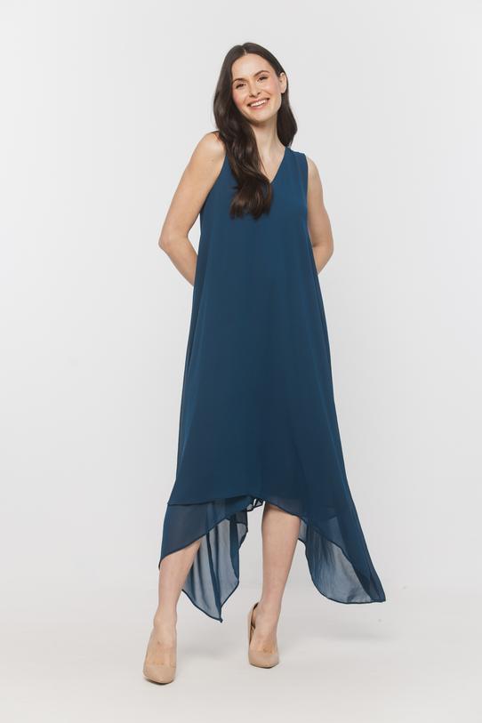 Wizualizacja Szyfonowa morska sukienka z efektowym wiązaniem na plecach