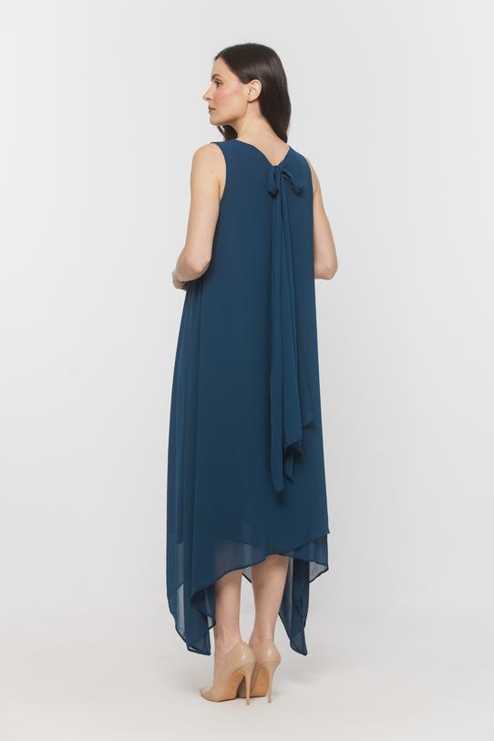 Szyfonowa morska sukienka z efektowym wiązaniem na plecach - 3