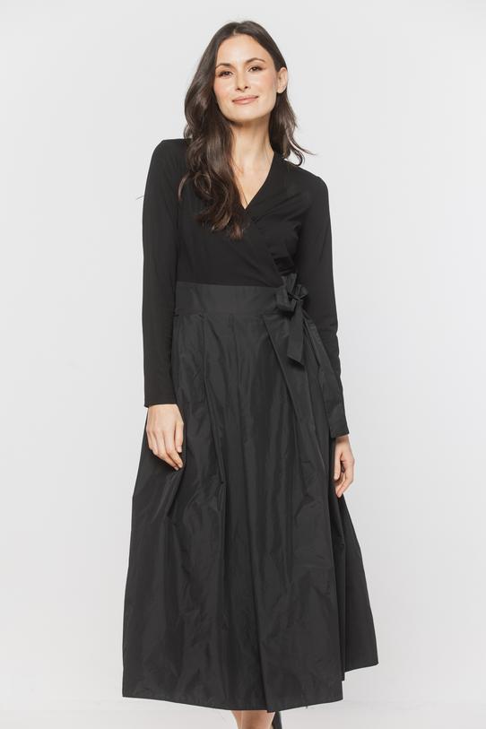 Szykowna czarna sukienka z tafty i miękkiej dzianiny - 2