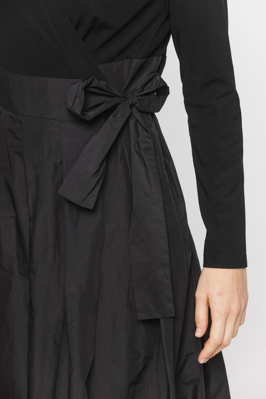 Szykowna czarna sukienka z tafty i miękkiej dzianiny - 5