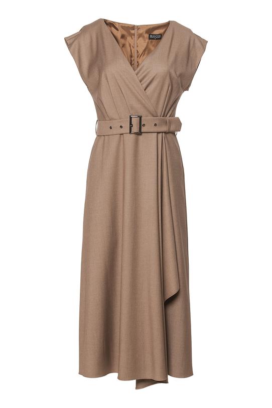 Szykowna kopertowa sukienka w kolorze cappuccino - 1