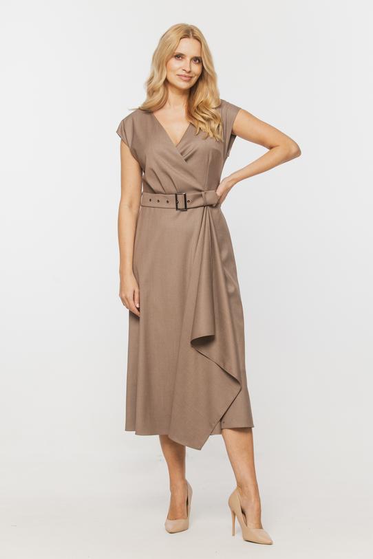 Wizualizacja Szykowna kopertowa sukienka w kolorze cappuccino