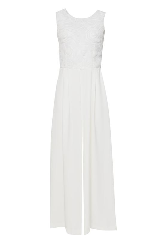 Szykowny długi kombinezon ecru z kwiatami 3D - 1