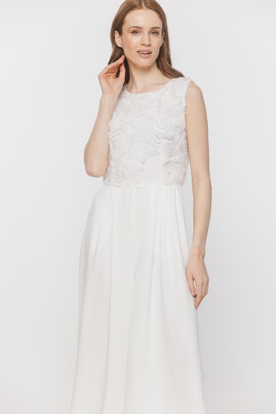 Szykowny długi kombinezon ecru z kwiatami 3D - 2