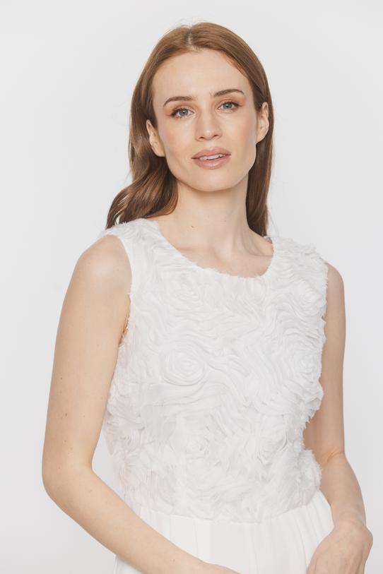 Szykowny długi kombinezon ecru z kwiatami 3D - 4