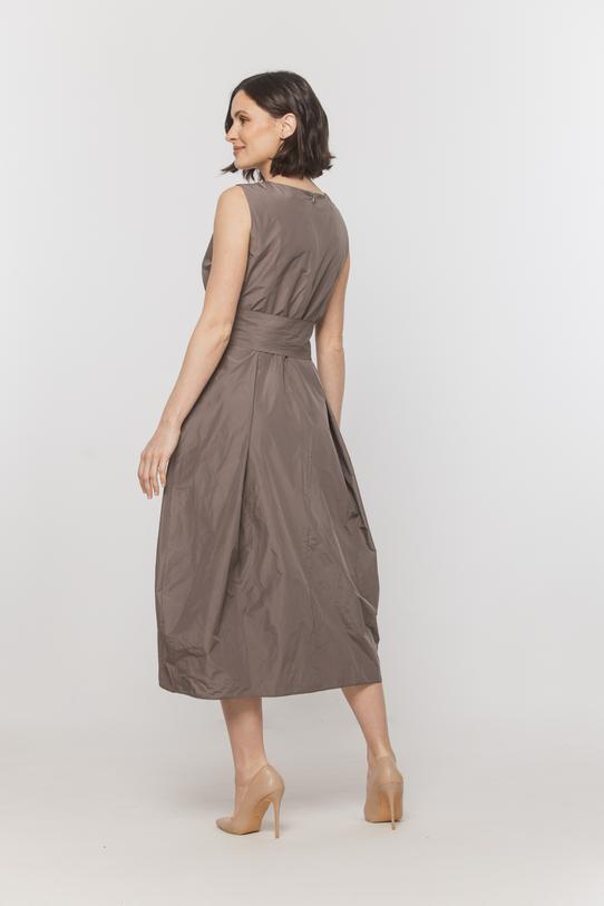 Taftowa sukienka midi z paskiem i kieszeniami - 5