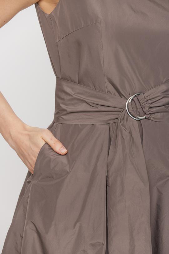 Taftowa sukienka midi z paskiem i kieszeniami - 6