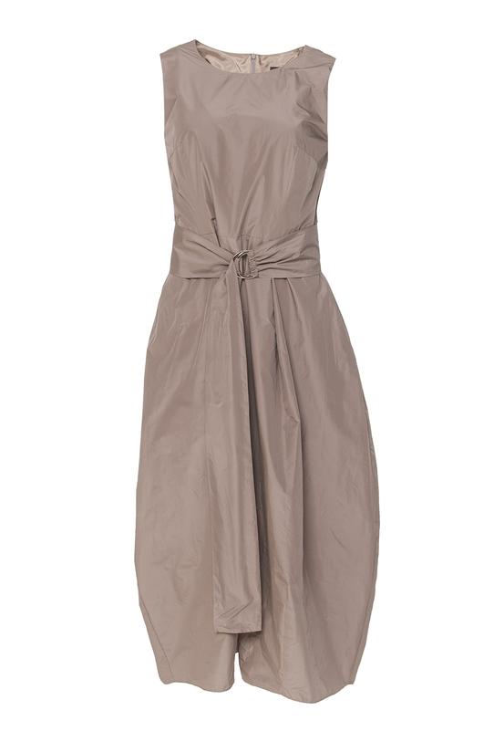 Taftowa sukienka midi z paskiem i kieszeniami - 1