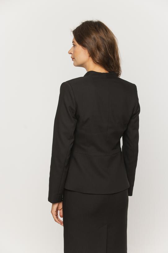 Taliowany czarny żakiet  bez kołnierza w nowoczesnym stylu - 5