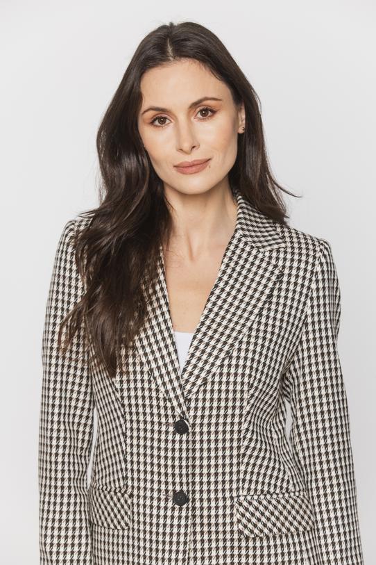 Taliowany żakiet w pepitkę z eleganckimi patkami - 4
