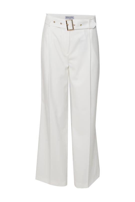 Tkaninowe spodnie ecru z eleganckim paskiem - 1