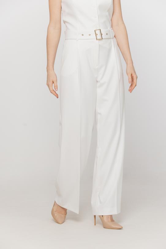 Tkaninowe spodnie ecru z eleganckim paskiem - 2