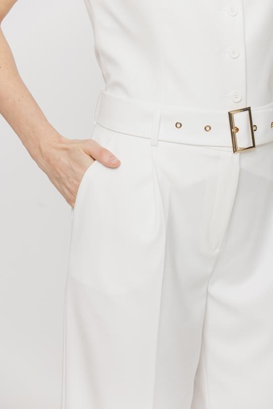 Tkaninowe spodnie ecru z eleganckim paskiem - 4