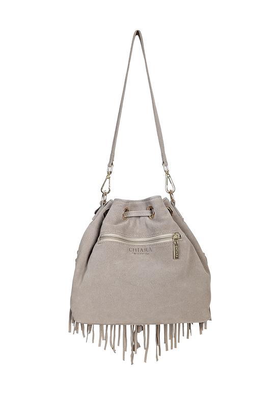 Beżowa skórzana torba z frędzlami w stylu boho - 2