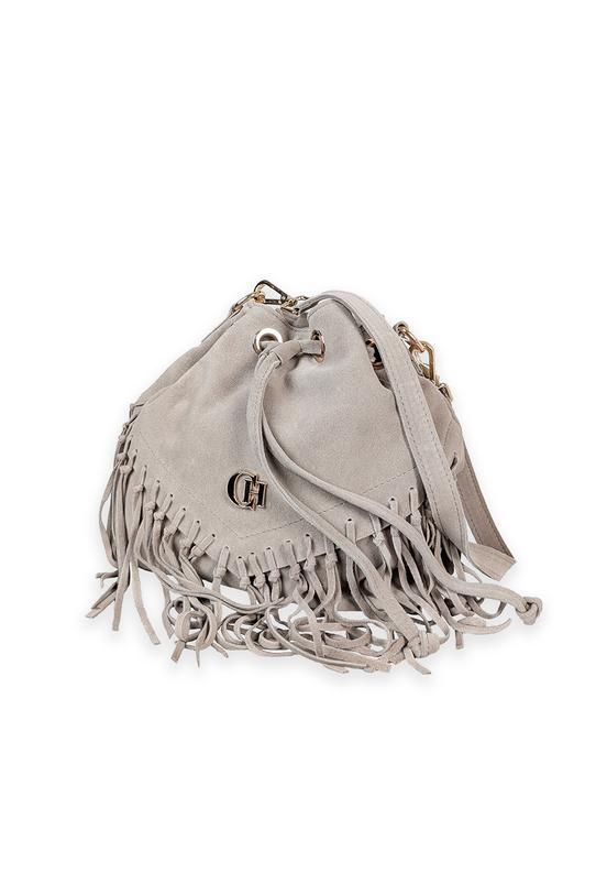 Beżowa skórzana torba z frędzlami w stylu boho - 1