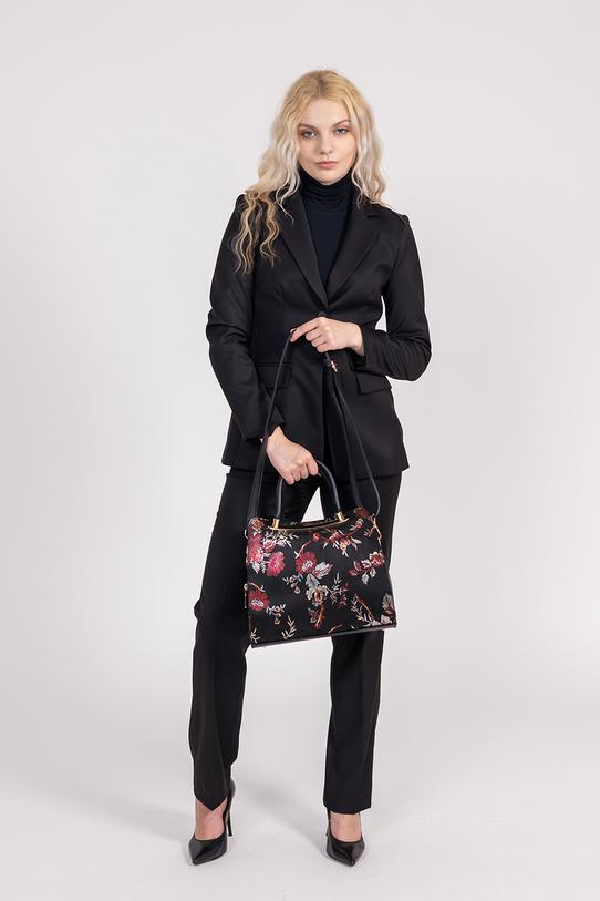 Elegancka torebka kuferkowa w kwiatowy wzór z efektem haftu - 4