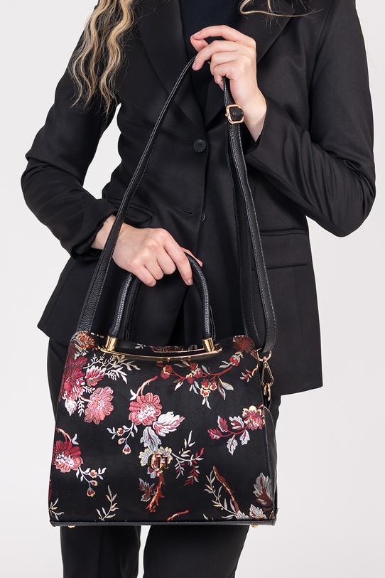 Elegancka torebka kuferkowa w kwiatowy wzór z efektem haftu - 7