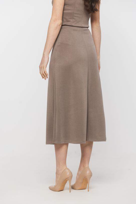 Trapezowa spódnica midi z beżowej dzianiny - 3