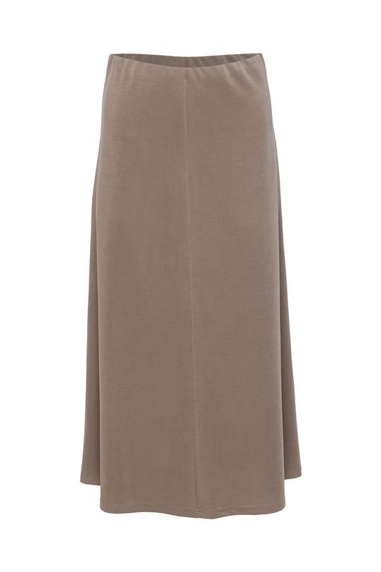 Trapezowa spódnica midi z beżowej dzianiny - 1