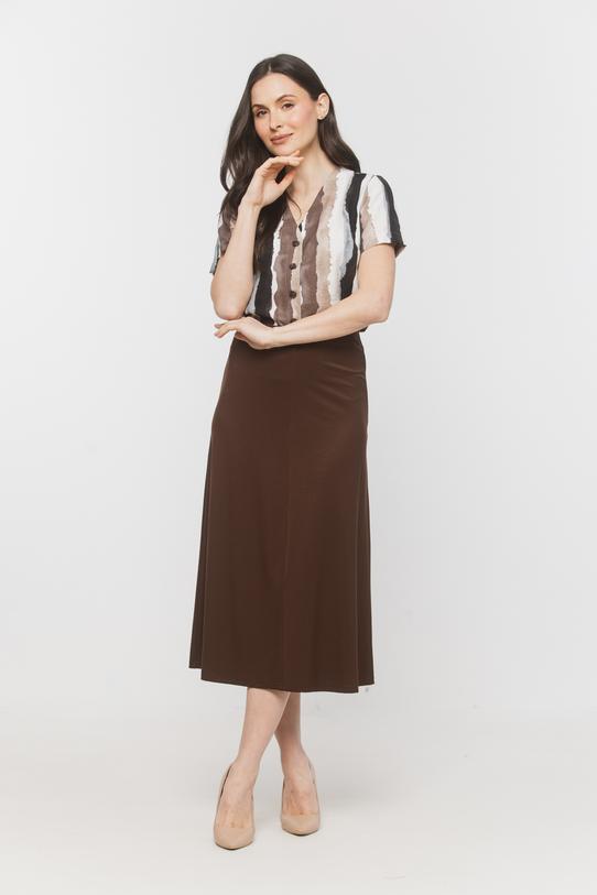 Wizualizacja Trapezowa spódnica midi z brązowej dzianiny