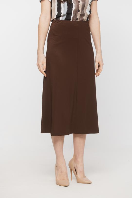 Trapezowa spódnica midi z brązowej dzianiny - 2