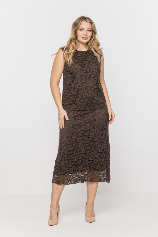 Wizualizacja Trapezowa spódnica z brązowej kwiecistej koronki