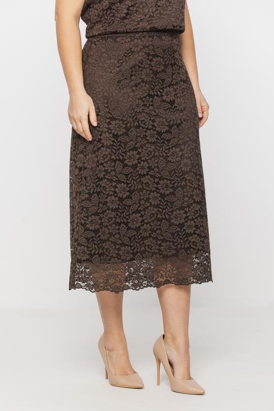 Trapezowa spódnica z brązowej kwiecistej koronki - 2